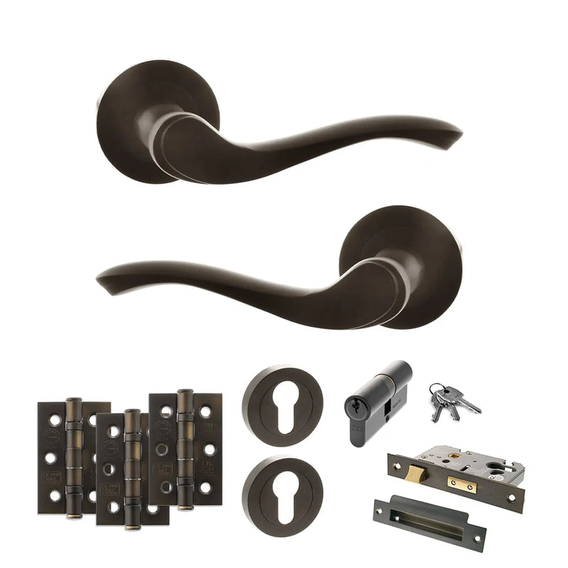 Atlantic Old English Warwick Door Handle Pack (Euro Lock Set - 3" CE Sashlock, 3" Fire Rated Hinges x3)