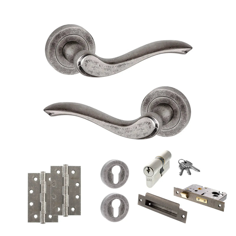 Atlantic Old English Warwick Door Handle Pack (Euro Lock Set - 2.5" CE Sashlock, 4" Slim Knuckle Hinges x2)