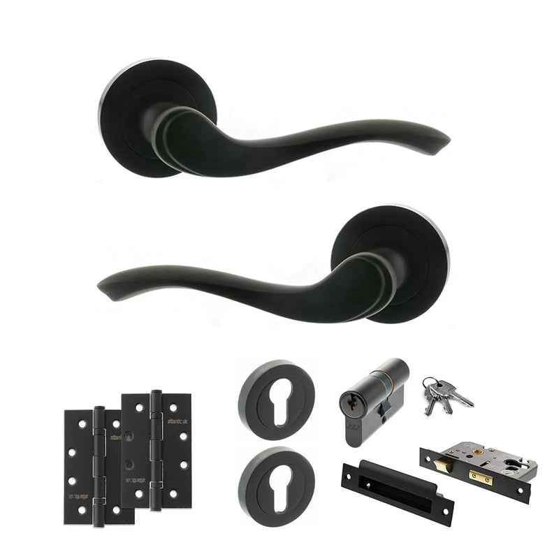 Atlantic Old English Warwick Door Handle Pack (Euro Lock Set - 2.5" CE Sashlock, 4" Slim Knuckle Hinges x2)