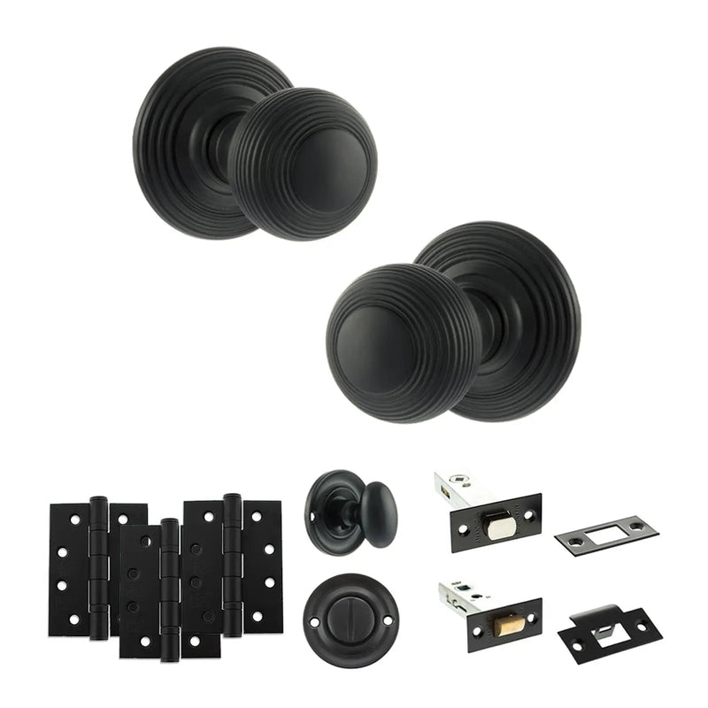 Atlantic Old English Ripon Door Knob Pack (Bathroom Set - 3" Deadbolt, 4" Fire Rated Hinges x3)