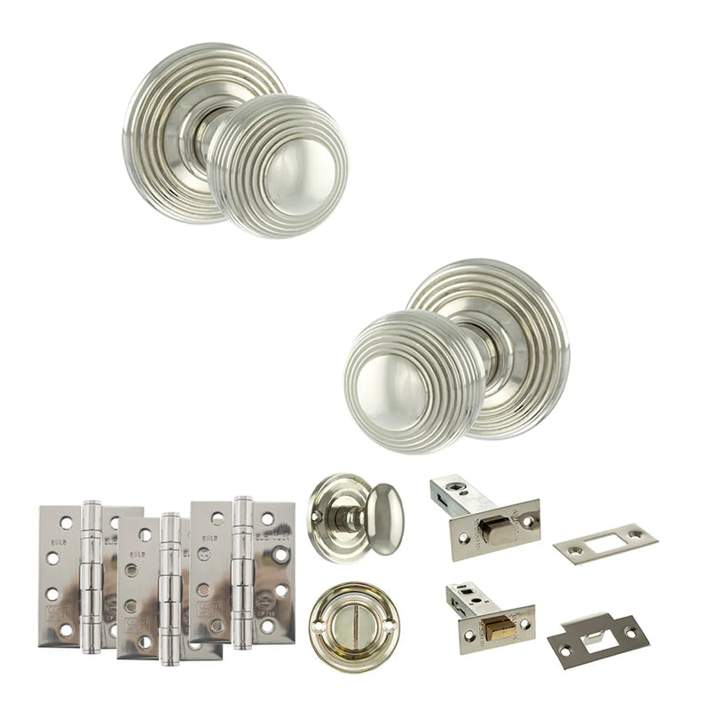 Atlantic Old English Ripon Door Knob Pack (Bathroom Set - 3" Deadbolt, 4" Fire Rated Hinges x3)