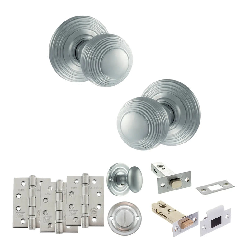 Atlantic Old English Ripon Door Knob Pack (Bathroom Set - 3" Deadbolt, 4" Fire Rated Hinges x3)
