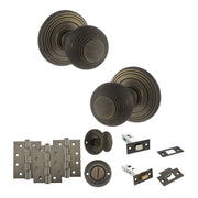 Atlantic Old English Ripon Door Knob Pack (Bathroom Set - 3" Deadbolt, 4" Fire Rated Hinges x3)
