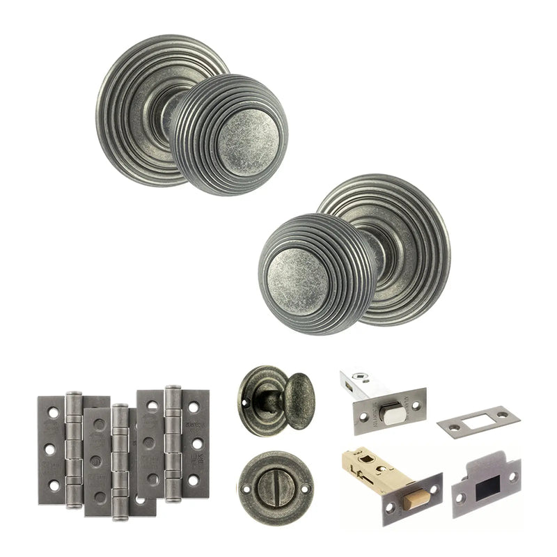 Atlantic Old English Ripon Door Knob Pack (Bathroom Set - 3" Deadbolt, 3" Fire Rated Hinges x3)