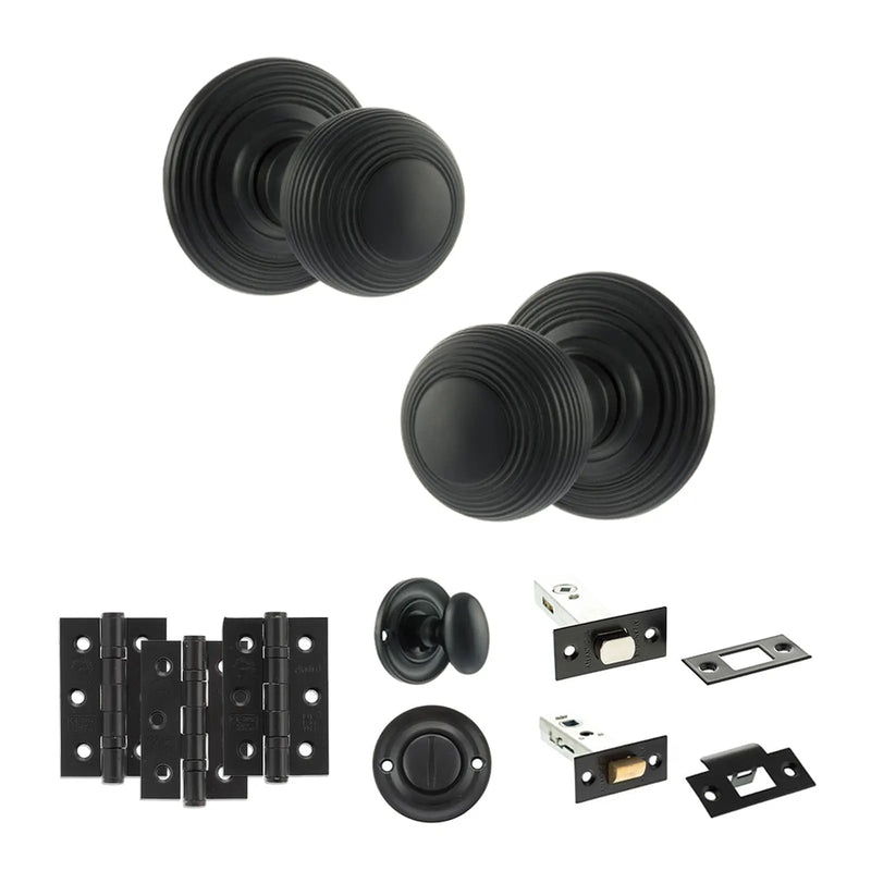 Atlantic Old English Ripon Door Knob Pack (Bathroom Set - 3" Deadbolt, 3" Fire Rated Hinges x3)