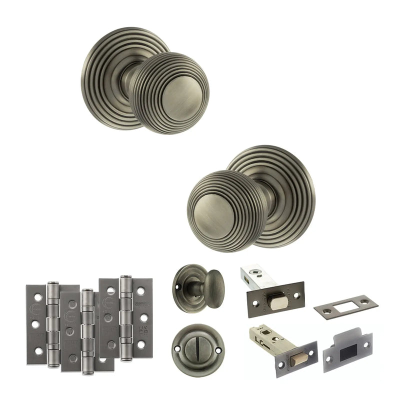 Atlantic Old English Ripon Door Knob Pack (Bathroom Set - 3" Deadbolt, 3" Fire Rated Hinges x3)