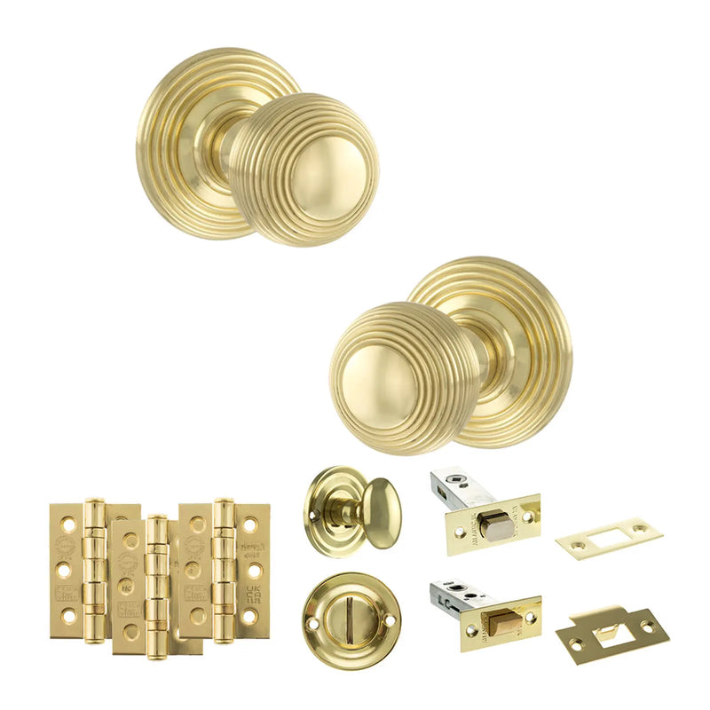 Atlantic Old English Ripon Door Knob Pack (Bathroom Set - 3" Deadbolt, 3" Fire Rated Hinges x3)