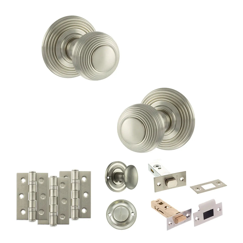 Atlantic Old English Ripon Door Knob Pack (Bathroom Set - 3" Deadbolt, 3" Fire Rated Hinges x3)