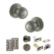Atlantic Old English Ripon Door Knob Pack (Bathroom Set - 3" Deadbolt, 4" Slim Knuckle Hinges x2)