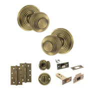 Atlantic Old English Ripon Door Knob Pack (Bathroom Set - 3" Deadbolt, 4" Slim Knuckle Hinges x2)