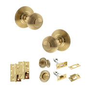 Atlantic Old English Ripon Door Knob Pack (Bathroom Set - 3" Deadbolt, 4" Slim Knuckle Hinges x2)
