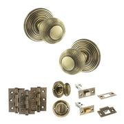 Atlantic Old English Ripon Door Knob Pack (Bathroom Set - 4" Deadbolt, 3" Fire Rated Hinges x3)