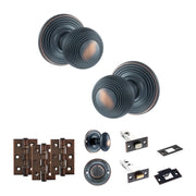 Atlantic Old English Ripon Door Knob Pack (Bathroom Set - 4" Deadbolt, 3" Fire Rated Hinges x3)