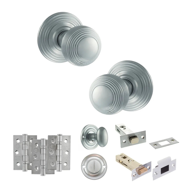 Atlantic Old English Ripon Door Knob Pack (Bathroom Set - 4" Deadbolt, 3" Fire Rated Hinges x3)