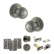 Atlantic Old English Ripon Door Knob Pack (Bathroom Set - 4" Deadbolt, 4" Fire Rated Hinges x3)