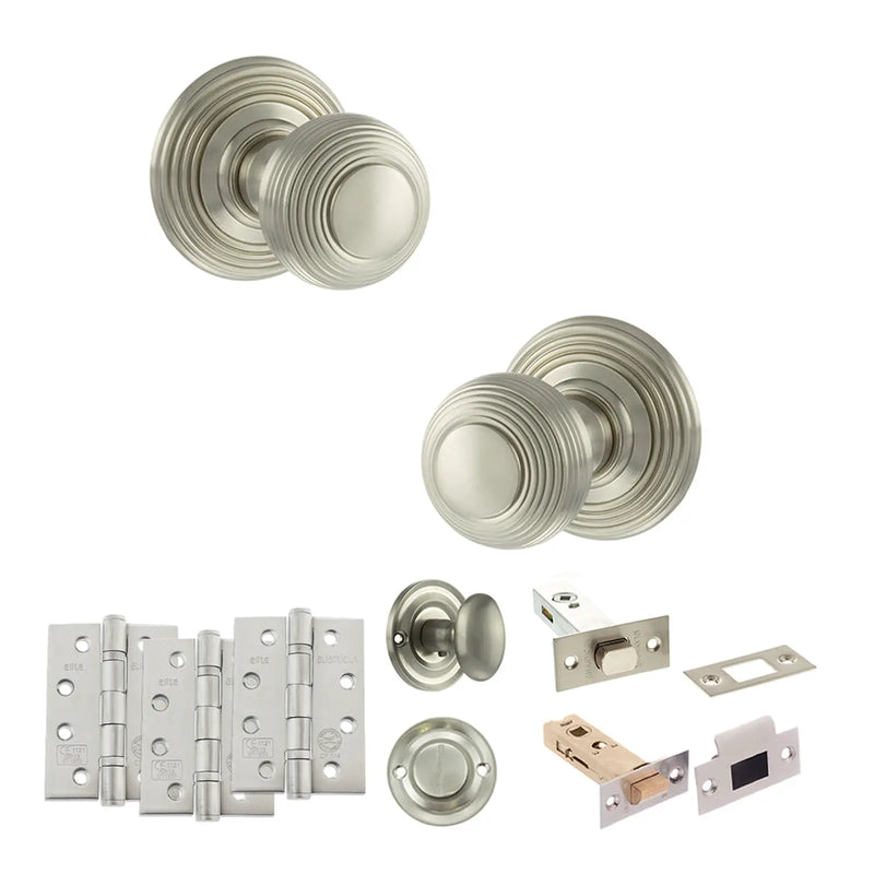 Atlantic Old English Ripon Door Knob Pack (Bathroom Set - 4" Deadbolt, 4" Fire Rated Hinges x3)