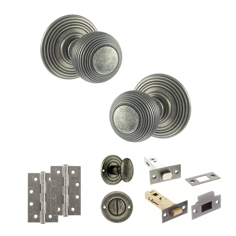 Atlantic Old English Ripon Door Knob Pack (Bathroom Set - 4" Deadbolt, 4" Slim Knuckle Hinges x2)