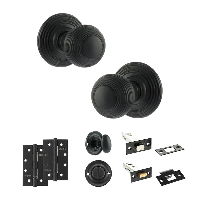 Atlantic Old English Ripon Door Knob Pack (Bathroom Set - 4" Deadbolt, 4" Slim Knuckle Hinges x2)