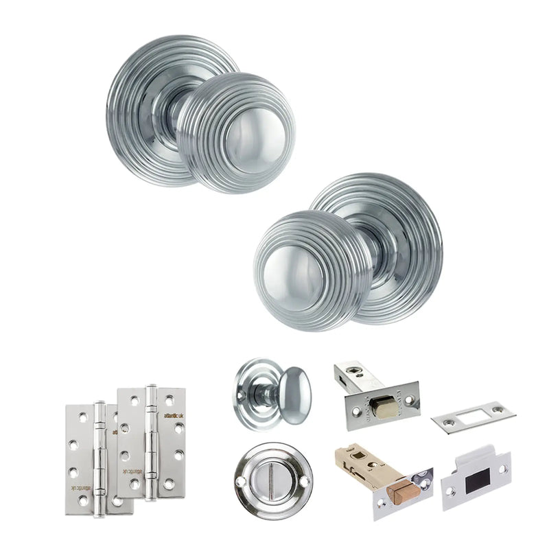 Atlantic Old English Ripon Door Knob Pack (Bathroom Set - 4" Deadbolt, 4" Slim Knuckle Hinges x2)