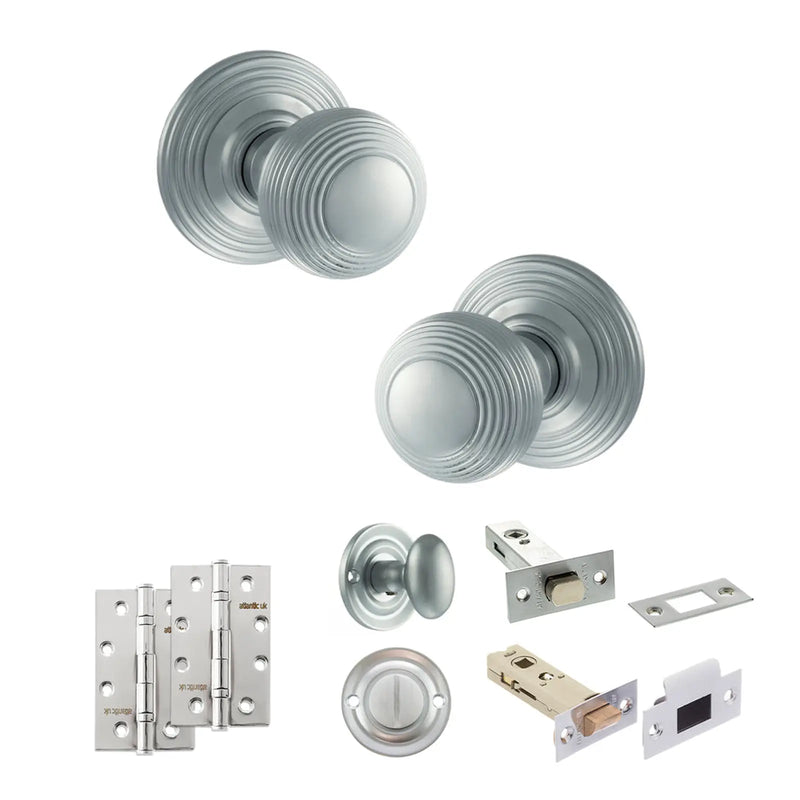 Atlantic Old English Ripon Door Knob Pack (Bathroom Set - 4" Deadbolt, 4" Slim Knuckle Hinges x2)