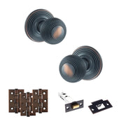 Atlantic Old English Ripon Door Knob Pack (Latch Set - 3" HD Latch, 3" Fire Rated Hinges x3)