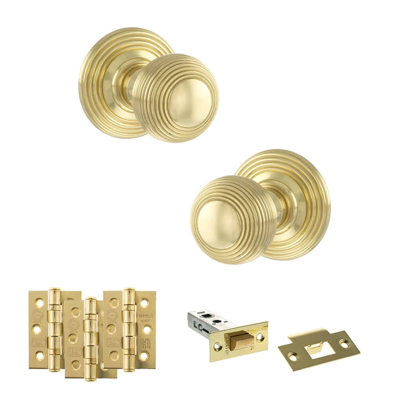 Atlantic Old English Ripon Door Knob Pack (Latch Set - 3" HD Latch, 3" Fire Rated Hinges x3)