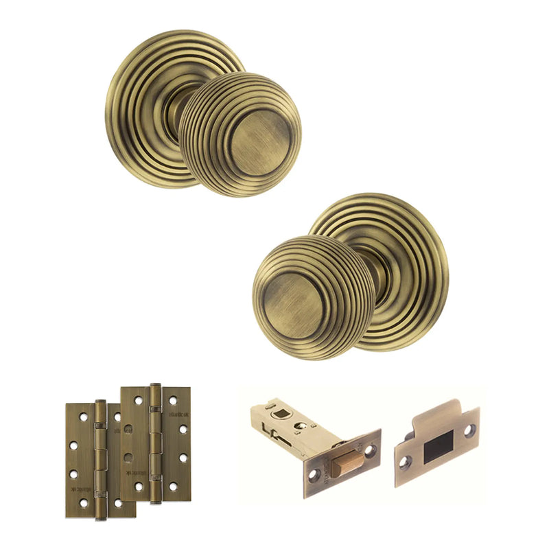 Atlantic Old English Ripon Door Knob Pack (Latch Set - 3" HD Latch, 4" Slim Knuckle Hinges x2)