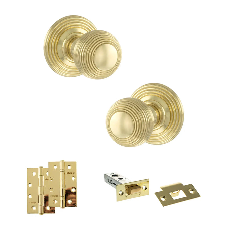 Atlantic Old English Ripon Door Knob Pack (Latch Set - 3" HD Latch, 4" Slim Knuckle Hinges x2)