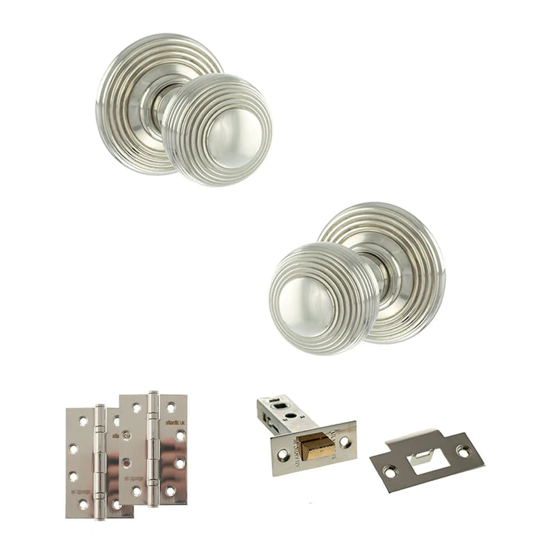 Atlantic Old English Ripon Door Knob Pack (Latch Set - 3" HD Latch, 4" Slim Knuckle Hinges x2)