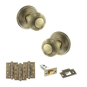 Atlantic Old English Ripon Door Knob Pack (Latch Set - 3" HD Latch, 4" Fire Rated Hinges x3)