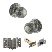 Atlantic Old English Ripon Door Knob Pack (Latch Set - 3" HD Latch, 4" Fire Rated Hinges x3)