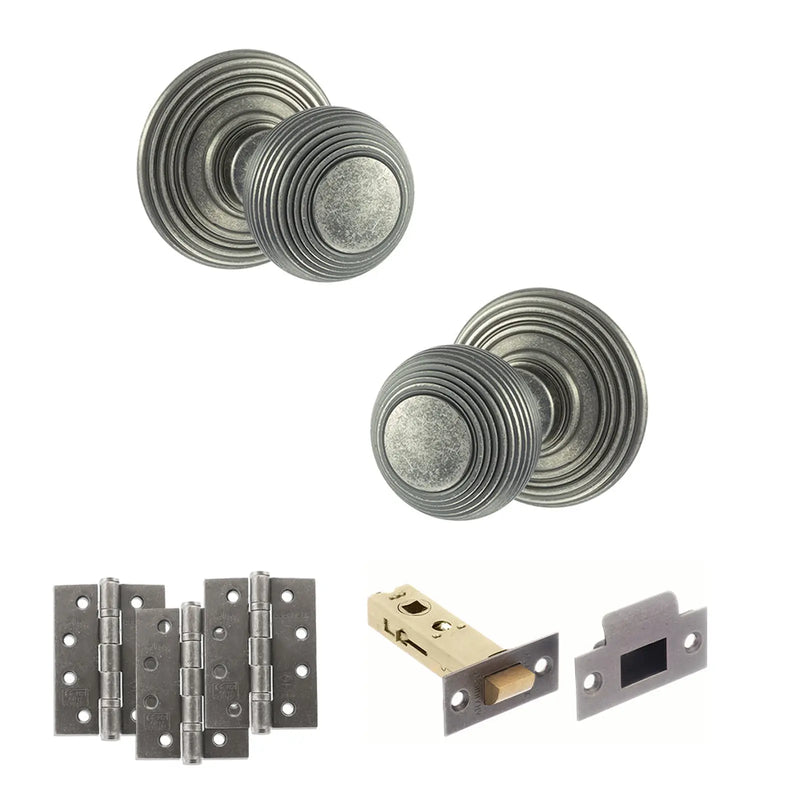 Atlantic Old English Ripon Door Knob Pack (Latch Set - 3" HD Latch, 4" Fire Rated Hinges x3)