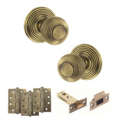 Atlantic Old English Ripon Door Knob Pack (Latch Set - 3" HD Latch, 4" Fire Rated Hinges x3)