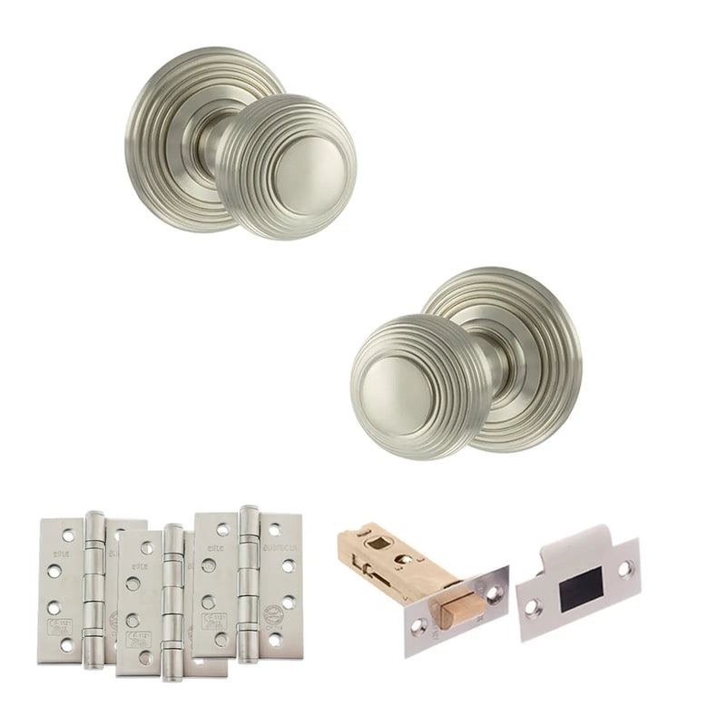 Atlantic Old English Ripon Door Knob Pack (Latch Set - 3" HD Latch, 4" Fire Rated Hinges x3)