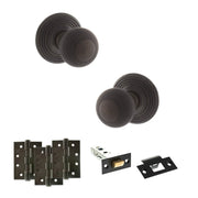 Atlantic Old English Ripon Door Knob Pack (Latch Set - 3" HD Latch, 4" Fire Rated Hinges x3)