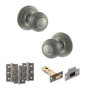 Atlantic Old English Ripon Door Knob Pack (Latch Set - 4" HD Latch, 3" Fire Rated Hinges x3)
