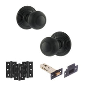 Atlantic Old English Ripon Door Knob Pack (Latch Set - 4" HD Latch, 3" Fire Rated Hinges x3)