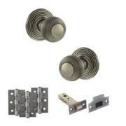 Atlantic Old English Ripon Door Knob Pack (Latch Set - 4" HD Latch, 3" Fire Rated Hinges x3)