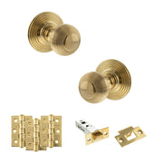Atlantic Old English Ripon Door Knob Pack (Latch Set - 4" HD Latch, 3" Fire Rated Hinges x3)