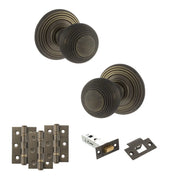 Atlantic Old English Ripon Door Knob Pack (Latch Set - 4" HD Latch, 3" Fire Rated Hinges x3)