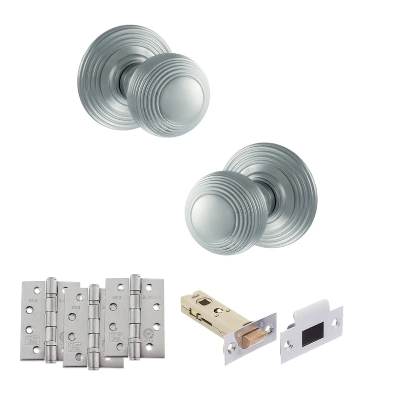 Atlantic Old English Ripon Door Knob Pack (Latch Set - 4" HD Latch, 4" Fire Rated Hinges x3)