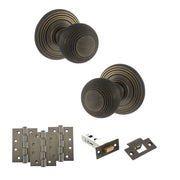 Atlantic Old English Ripon Door Knob Pack (Latch Set - 4" HD Latch, 4" Fire Rated Hinges x3)