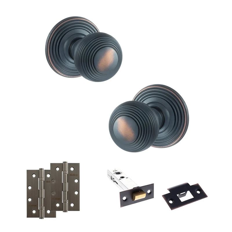 Atlantic Old English Ripon Door Knob Pack (Latch Set - 4" HD Latch, 4" Slim Knuckle Hinges x2)