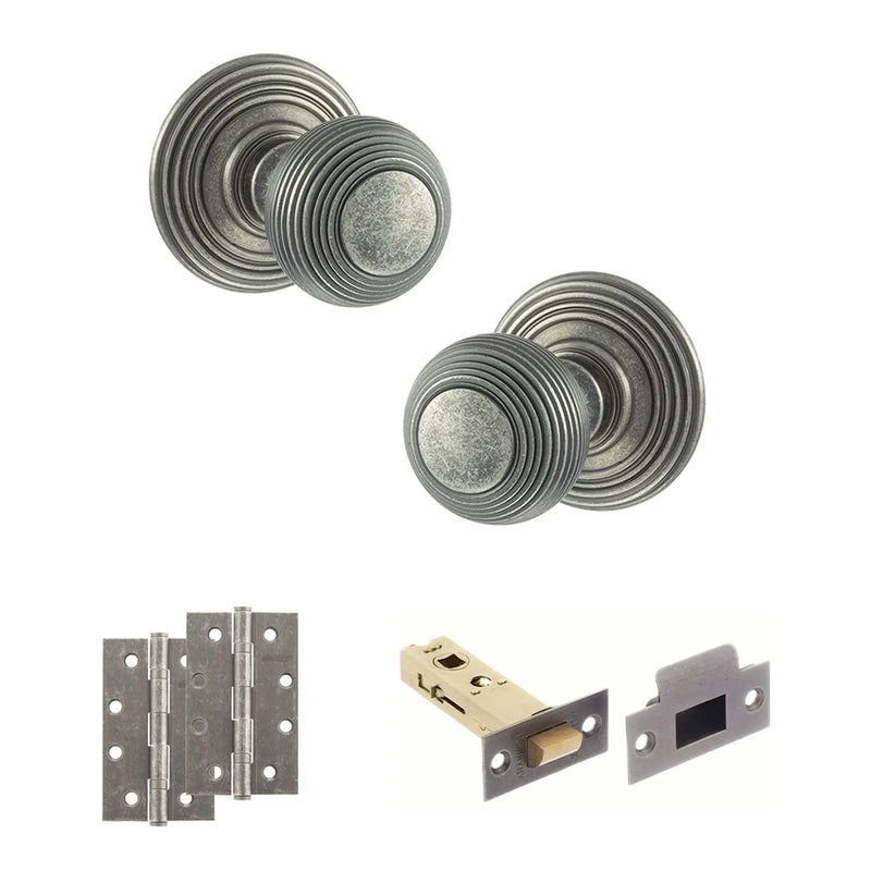 Atlantic Old English Ripon Door Knob Pack (Latch Set - 4" HD Latch, 4" Slim Knuckle Hinges x2)