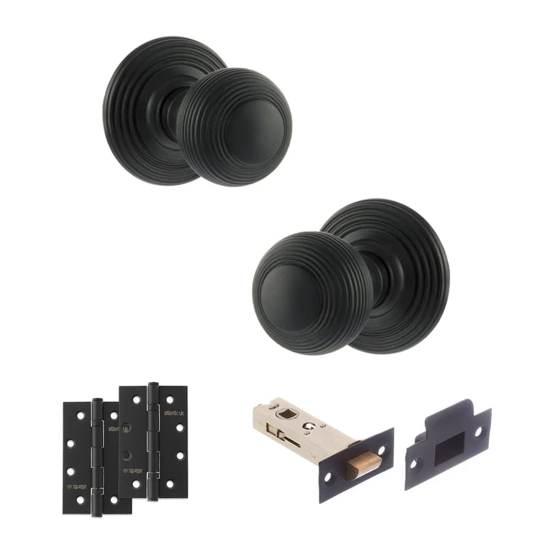Atlantic Old English Ripon Door Knob Pack (Latch Set - 4" HD Latch, 4" Slim Knuckle Hinges x2)