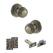 Atlantic Old English Ripon Door Knob Pack (Latch Set - 4" HD Latch, 4" Slim Knuckle Hinges x2)