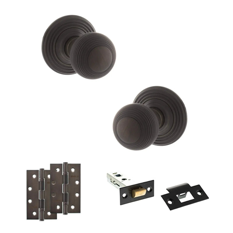 Atlantic Old English Ripon Door Knob Pack (Latch Set - 4" HD Latch, 4" Slim Knuckle Hinges x2)