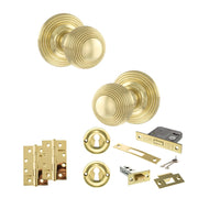 Atlantic Old English Ripon Door Knob Pack (Lock Set - 3" Latch & Deadlock, 4" Slim Knuckle Hinges x2)