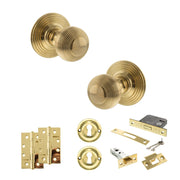 Atlantic Old English Ripon Door Knob Pack (Lock Set - 3" Latch & Deadlock, 4" Slim Knuckle Hinges x2)