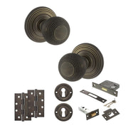 Atlantic Old English Ripon Door Knob Pack (Lock Set - 3" Latch & Deadlock, 4" Slim Knuckle Hinges x2)